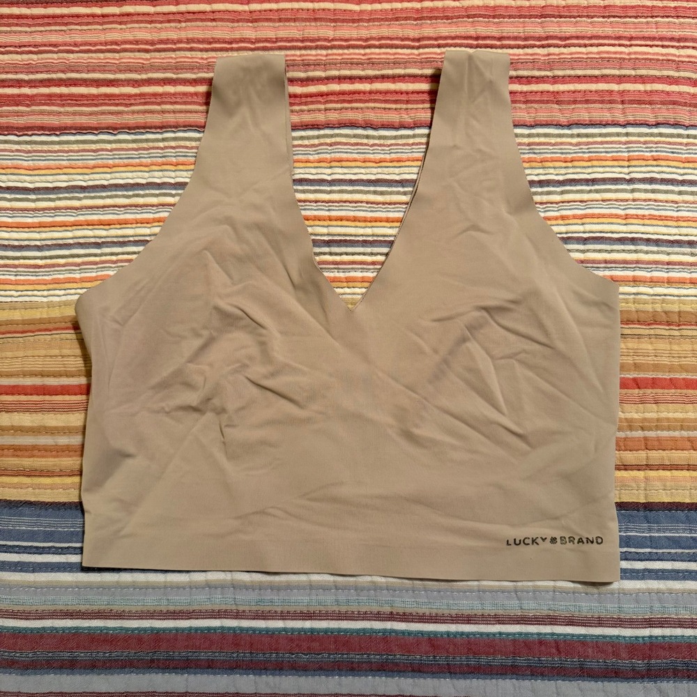 Lucky Brand Womens Seamless V-Neck Bralette Tan Nude Size Medium Stretch Comfort